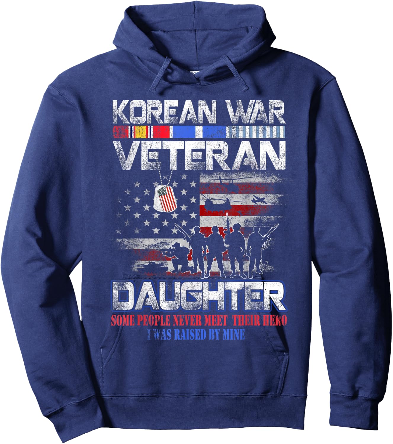Korea War Veteran Proud Daughter US Flag Vintage Patriotic Hoodie - Hoodie | Navy
