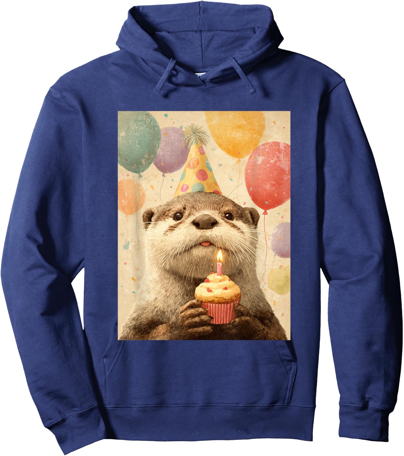 Otter Retro Art Print Birthday Party Balloons & Cupcake Hoodie - Hoodie | Navy