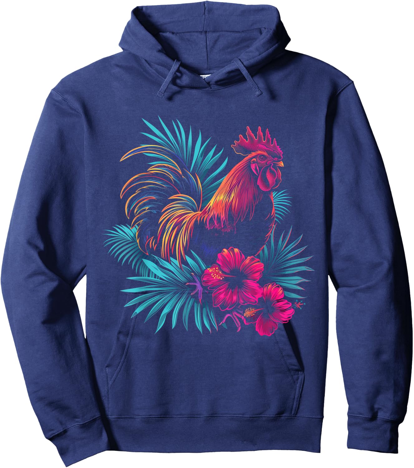 Chicken Hawaiian Flowers Rooster Kauai Hawaii Vintage Hoodie - Hoodie | Navy