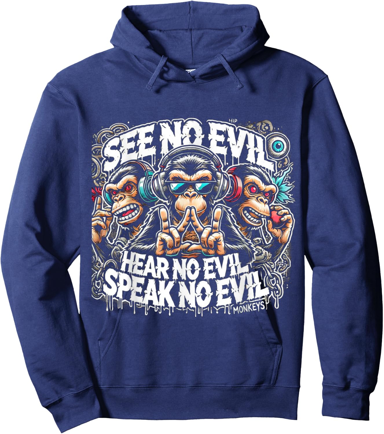 Three Wise Monkeys See No Evil Hear No Evil Speak No Evil Hoodie - Hoodie | Navy