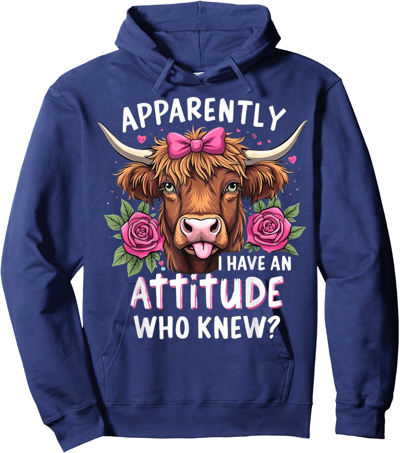 Apparently I Have An Attitude Who Knew Highland Cow Women Hoodie - Hoodie | Navy