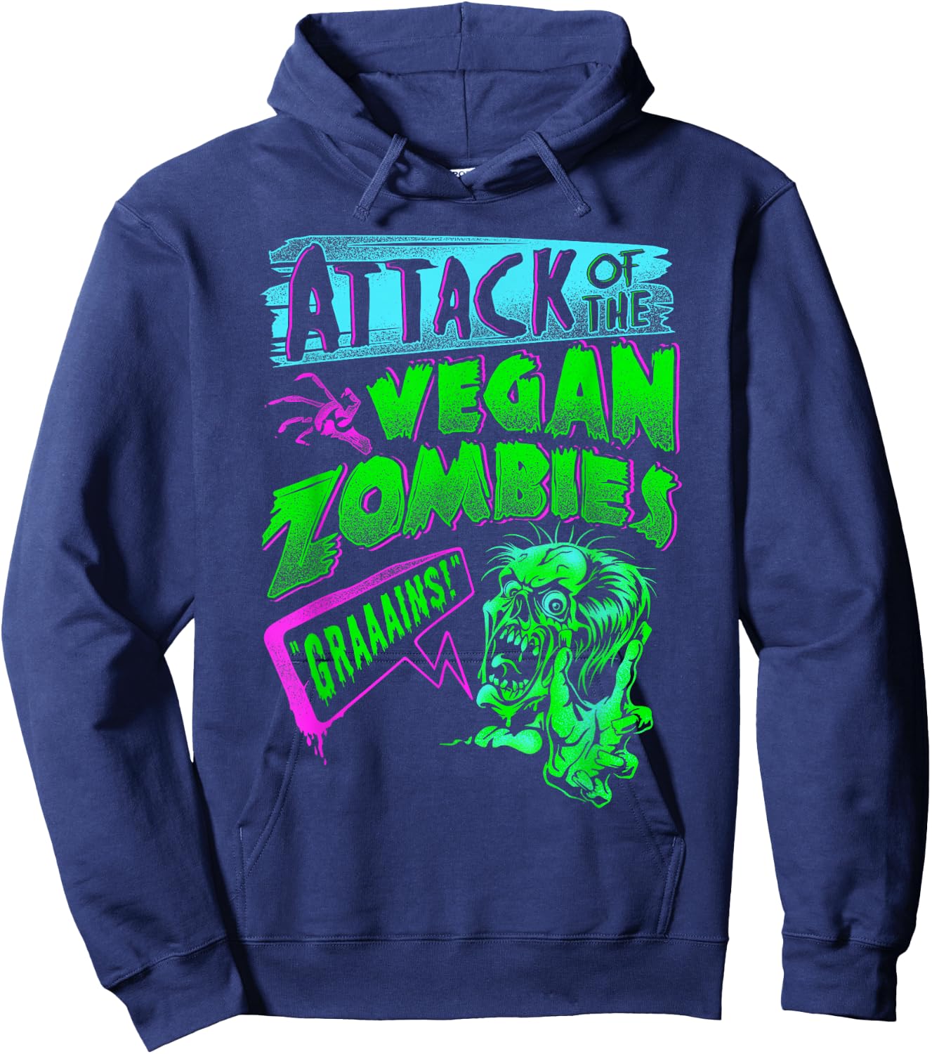 Attack of the Vegan Zombies Vegetarian Halloween Hoodie - Hoodie | Navy