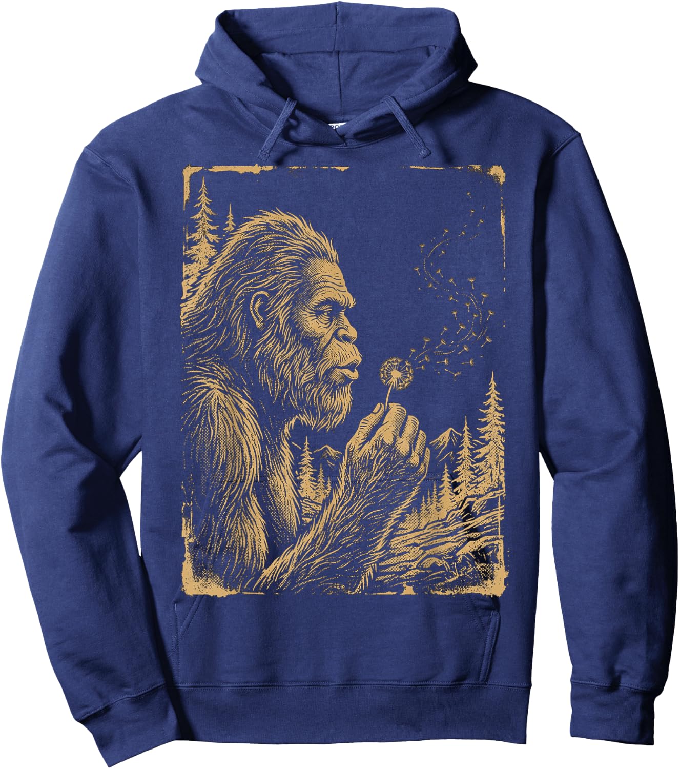 Funny Bigfoot Blowing Wishes Dandelion Vintage Art Hoodie - Hoodie | Navy