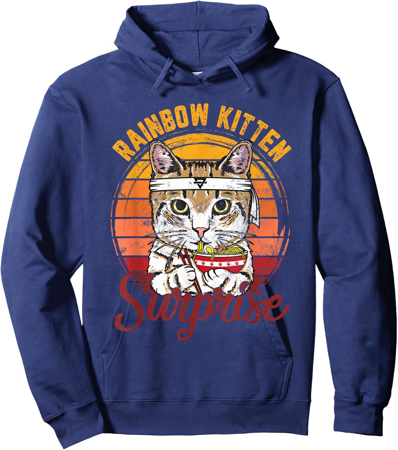 Animals Vintage Cats Rainbow Cat Kitten Surprise & Ramen Hoodie - Hoodie | Navy