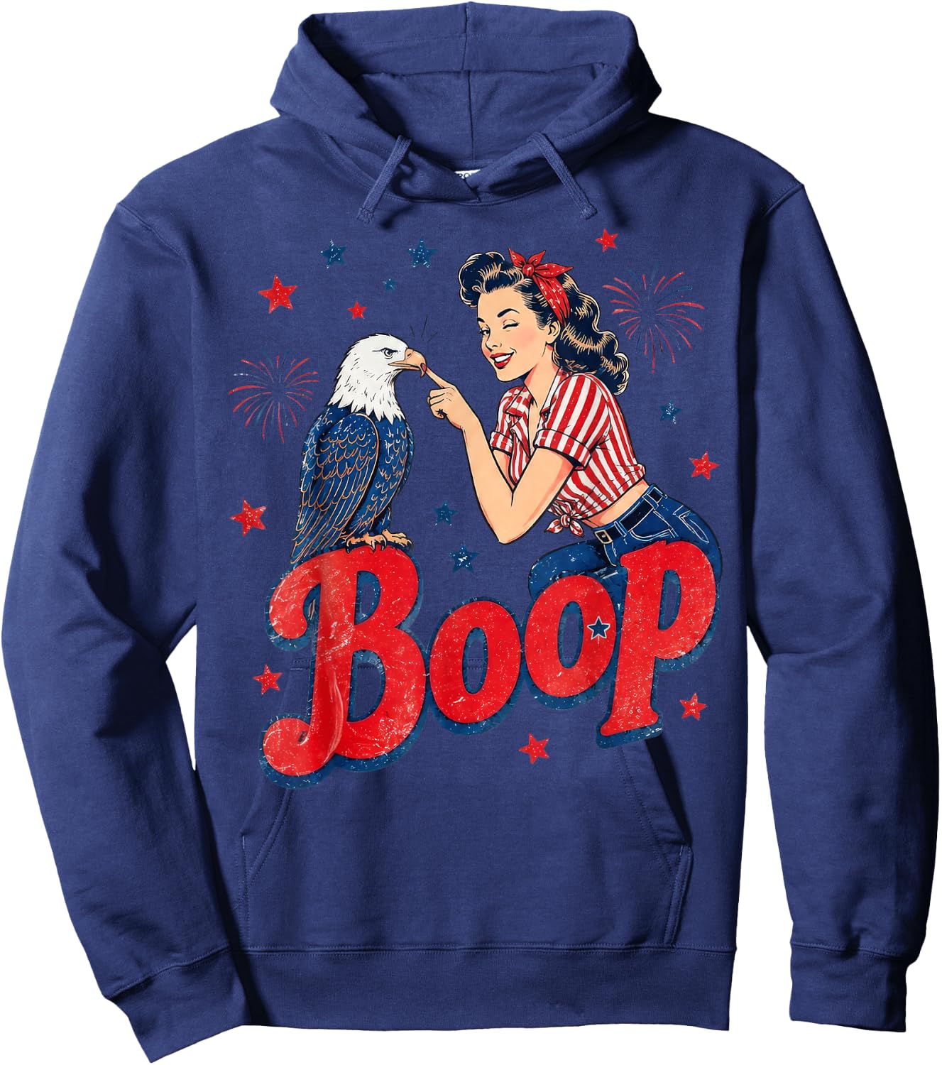 Boop Vintage Girl and Eagle Funny Patriotic 4th of July Hoodie - Hoodie | Navy