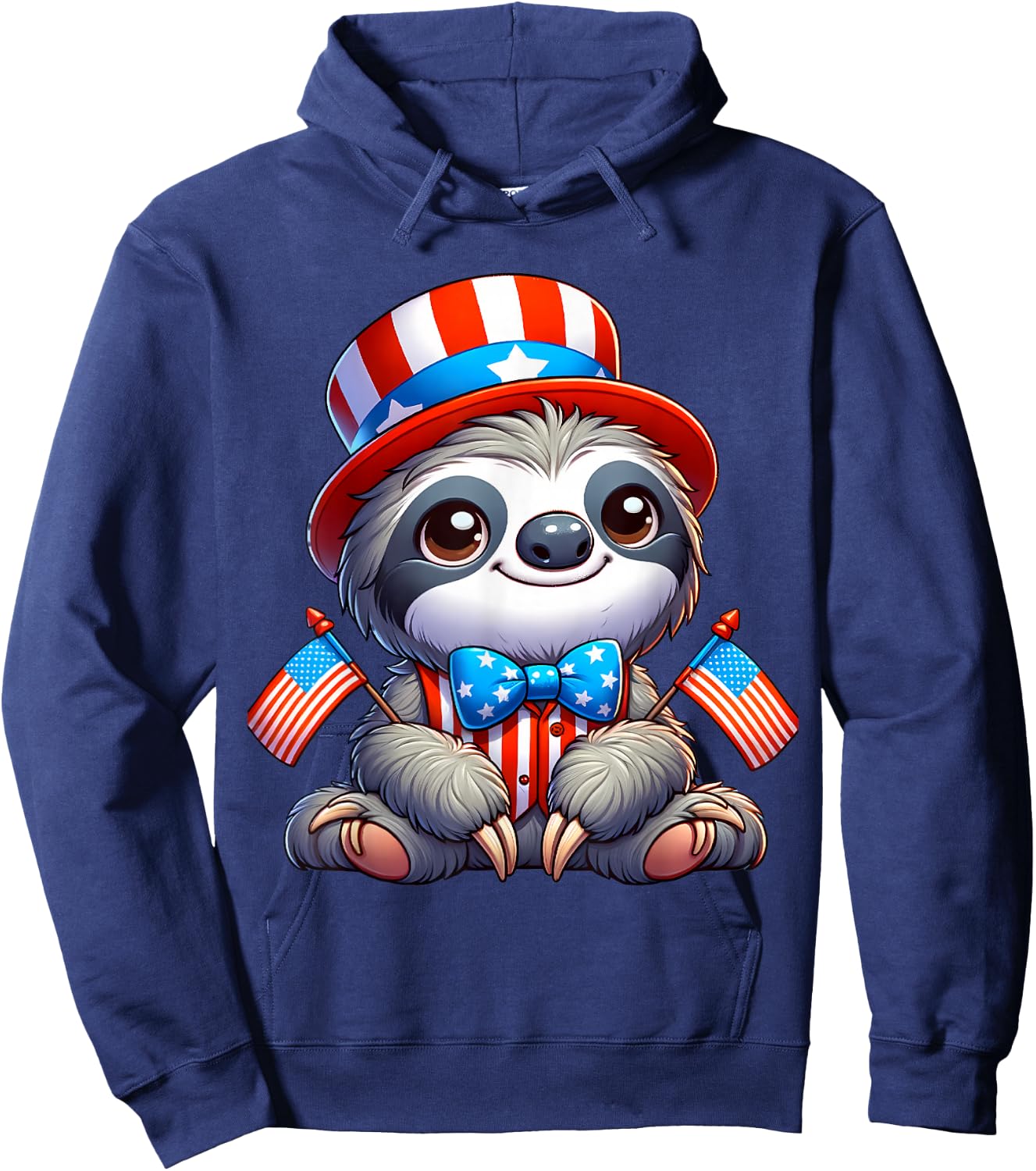 Sloth Happy 4th of July Independence Day Men Women Kids Hoodie - Hoodie | Navy