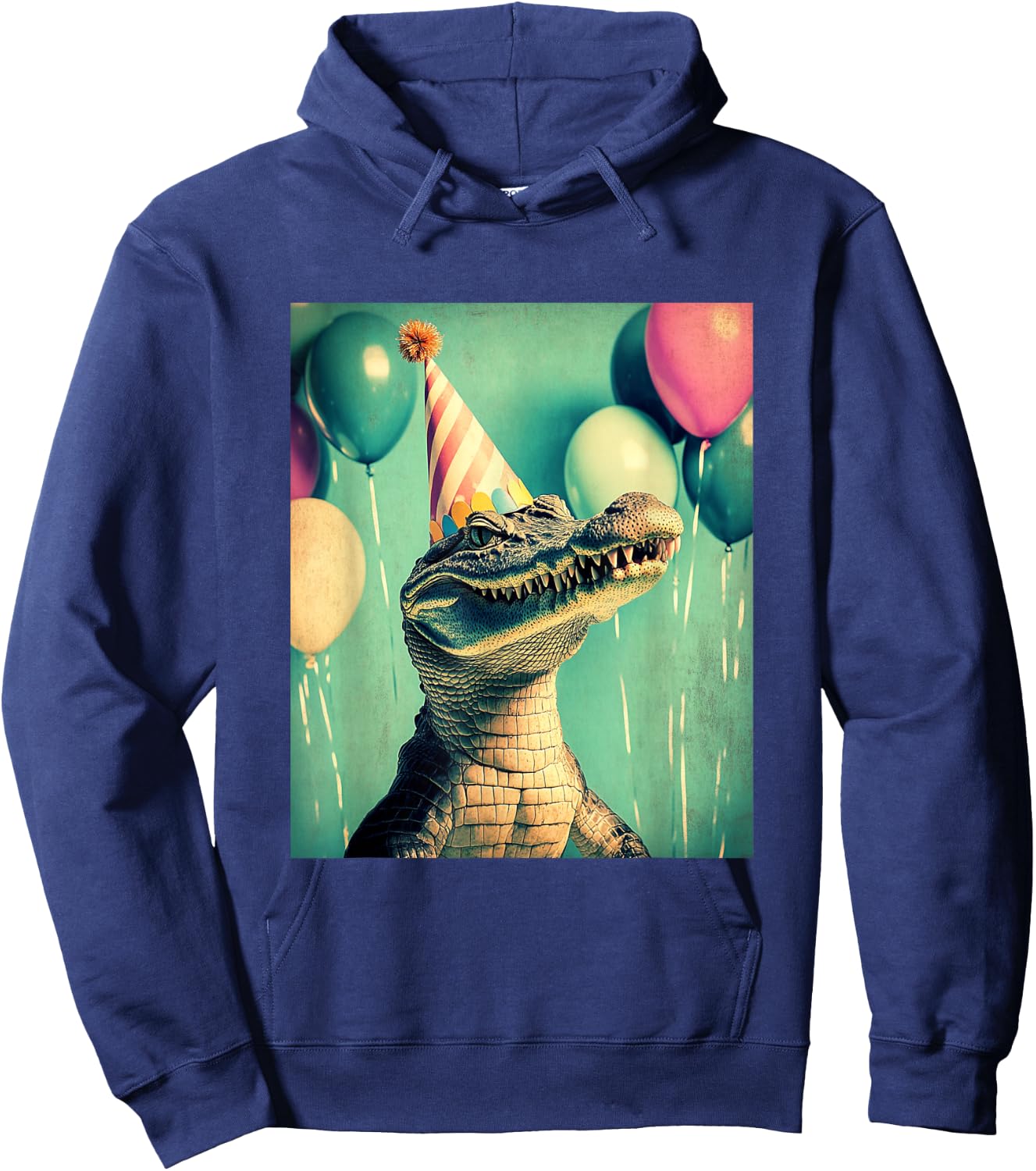 Crocodile Retro Art Print Birthday Party Balloons Party Hat Hoodie - Hoodie | Navy