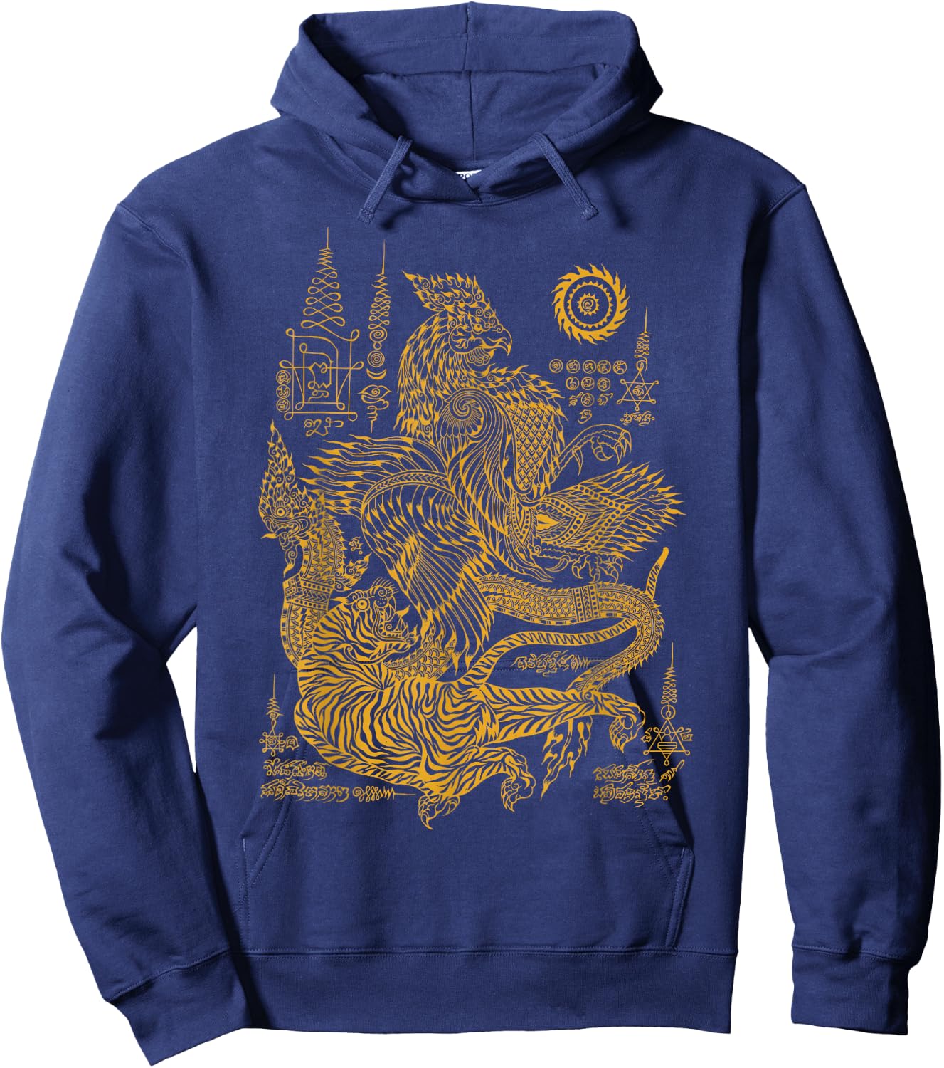 Thai Rooster & Tiger Traditional Thailand Art MMA Muay Thai Hoodie - Hoodie | Navy