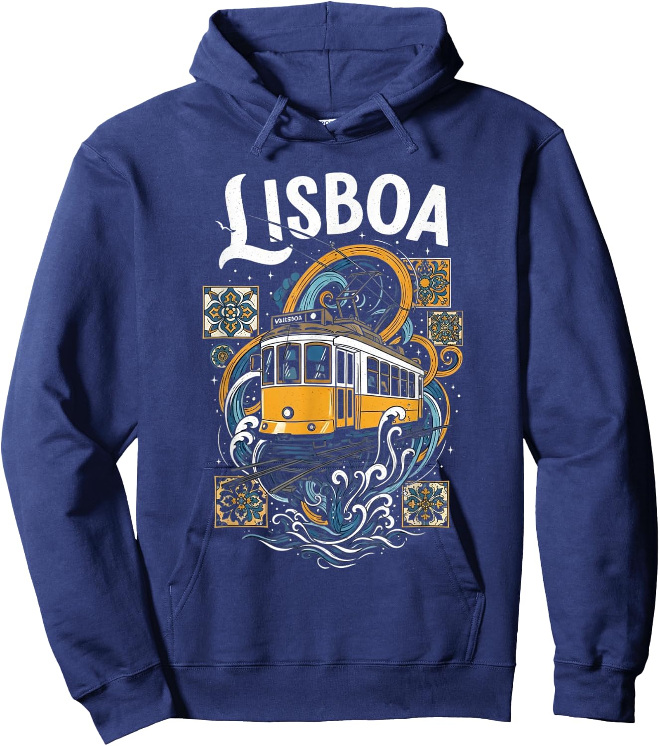 Lisbon Tram Art Vintage Portugal Travel Souvenir Lisboa Hoodie - Hoodie | Navy