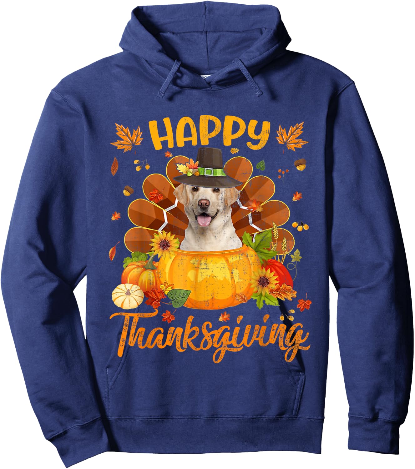 Happy Thanksgiving Labrador Dog Turkey Pumpkin Hoodie - Hoodie | Navy