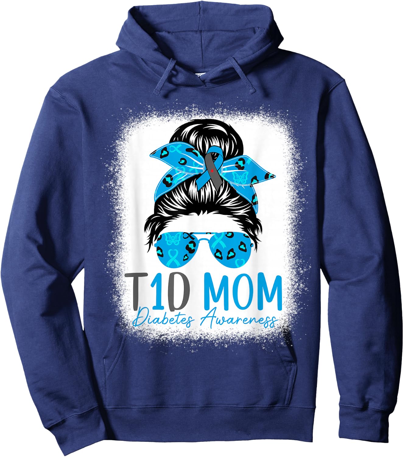 T1D Mom Diabetes Awareness Type 1 Diabetes Blue Ribbon Hoodie - Hoodie | Navy