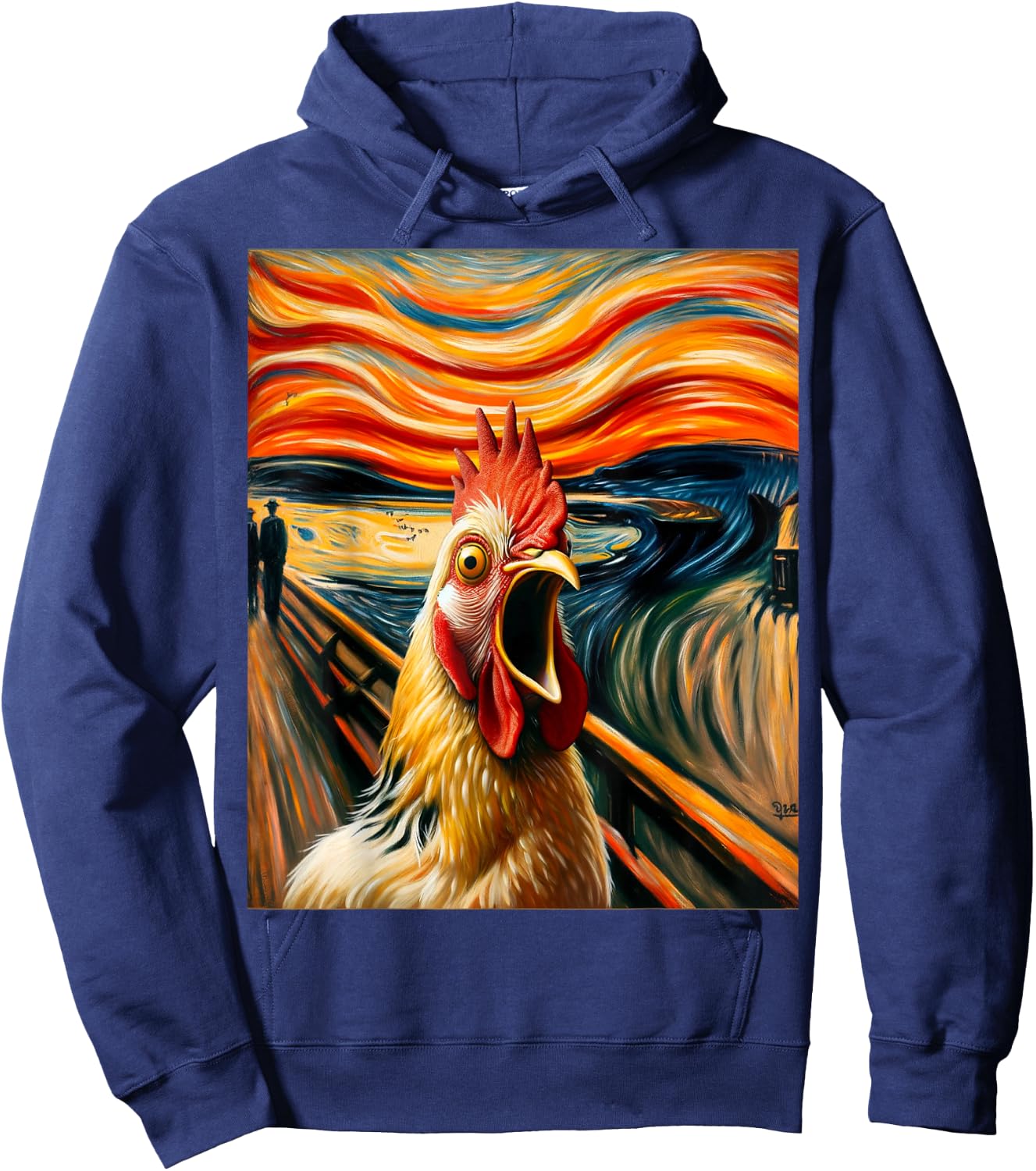 Expressionist Scream Parody Funny Painting Art Humor Chicken Hoodie - Hoodie | Navy
