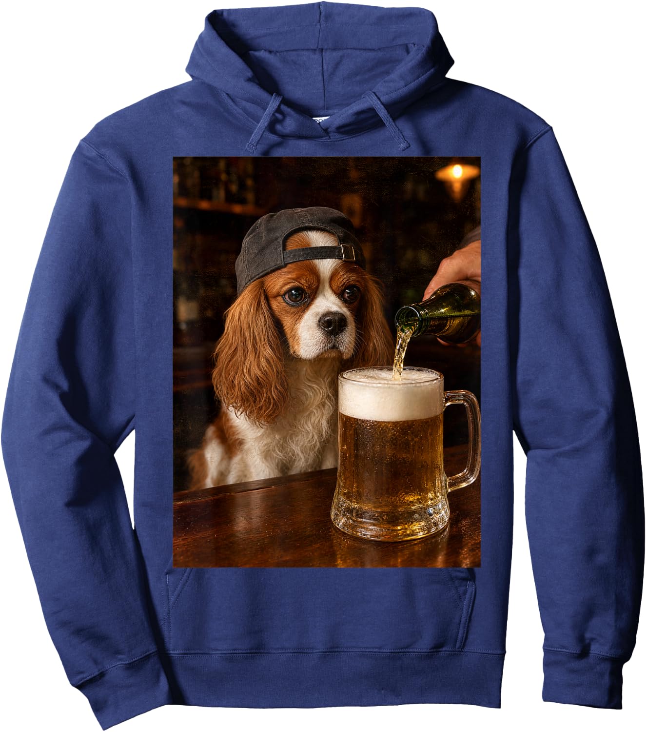 Cavalier King Charles Drinking Beer Funny Dog Meme Hoodie - Hoodie | Navy