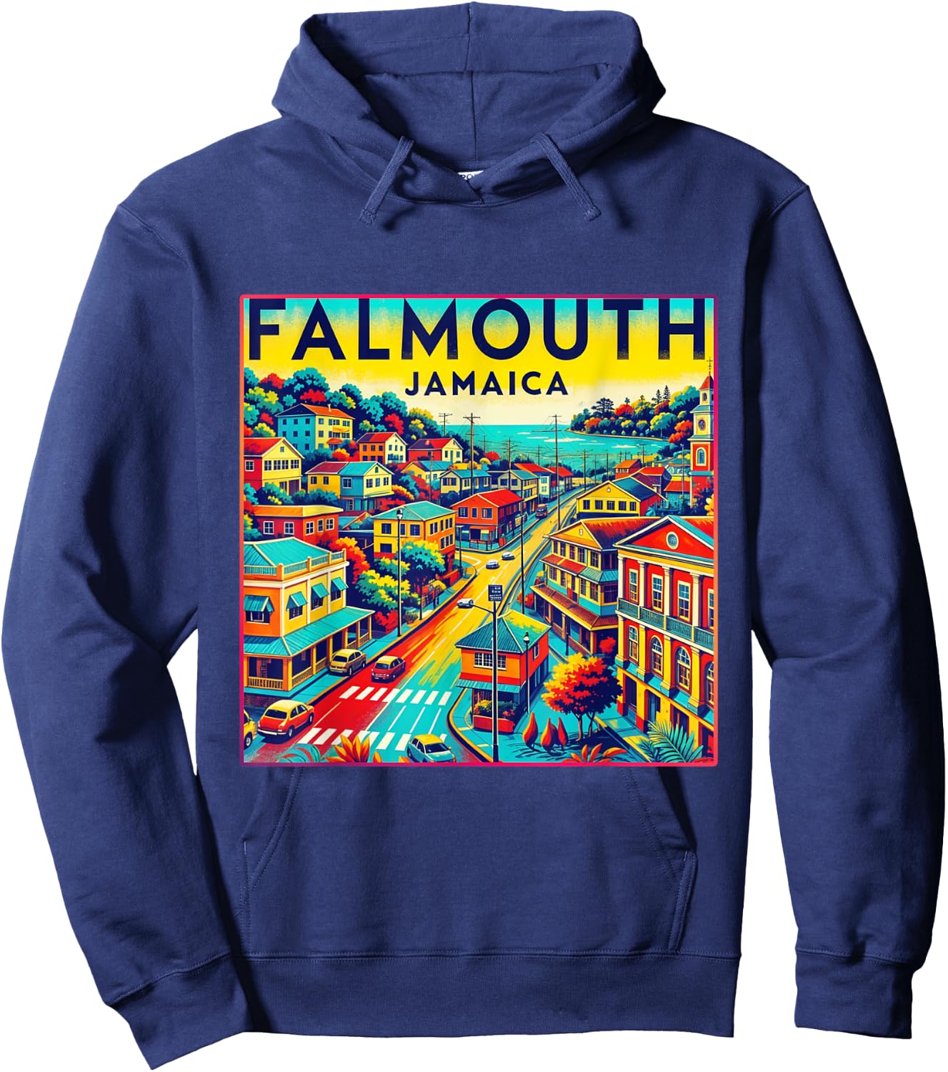 Falmouth Jamaica Shirt Family Trip Retro Port City Skyline Hoodie - Hoodie | Navy