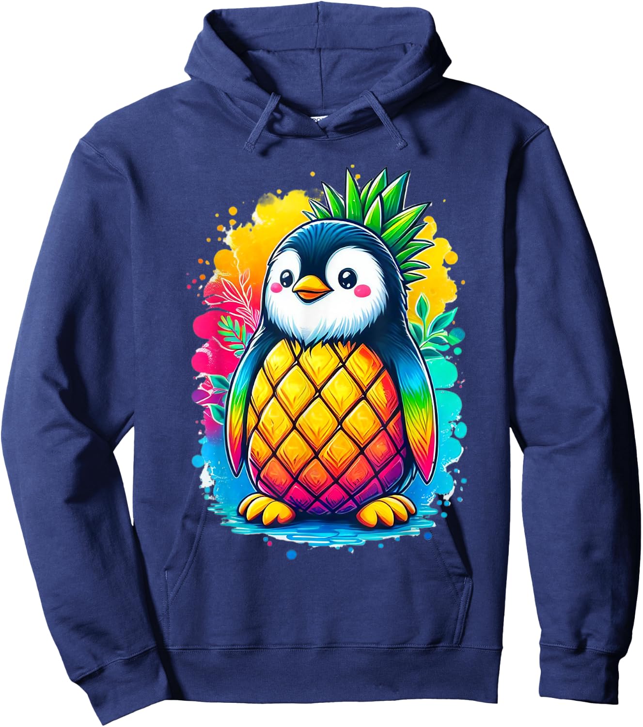 Rainbow Colorful Pineapple Penguin Summer Vacation Fruit Men Women Girls Kids Hoodie - Hoodie | Navy