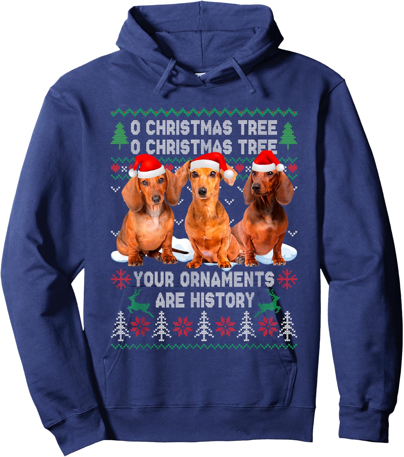 Cute Dachshund Dog Oh Christmas Tree Ugly Xmas Hoodie - Hoodie | Navy