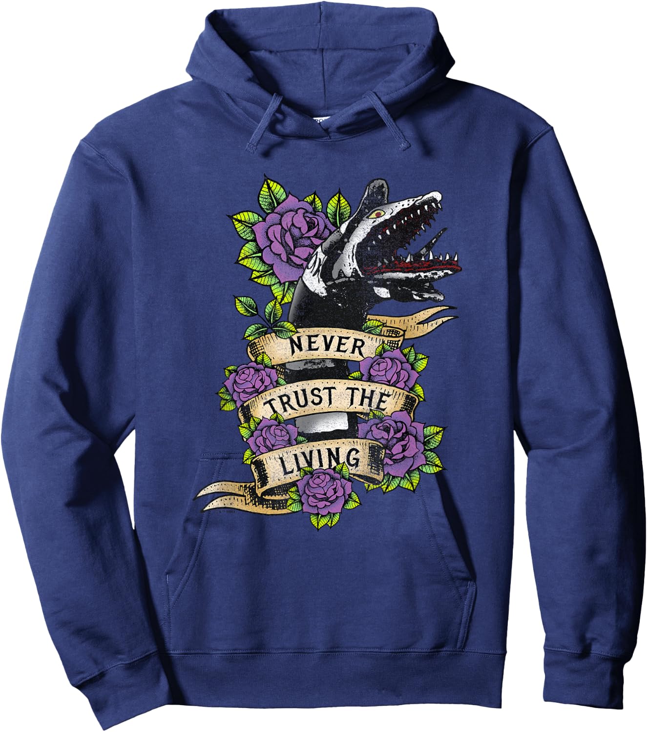 Beetlejuice Vintage Never Trust The Living Sandworm Tattoo Hoodie - Hoodie | Navy