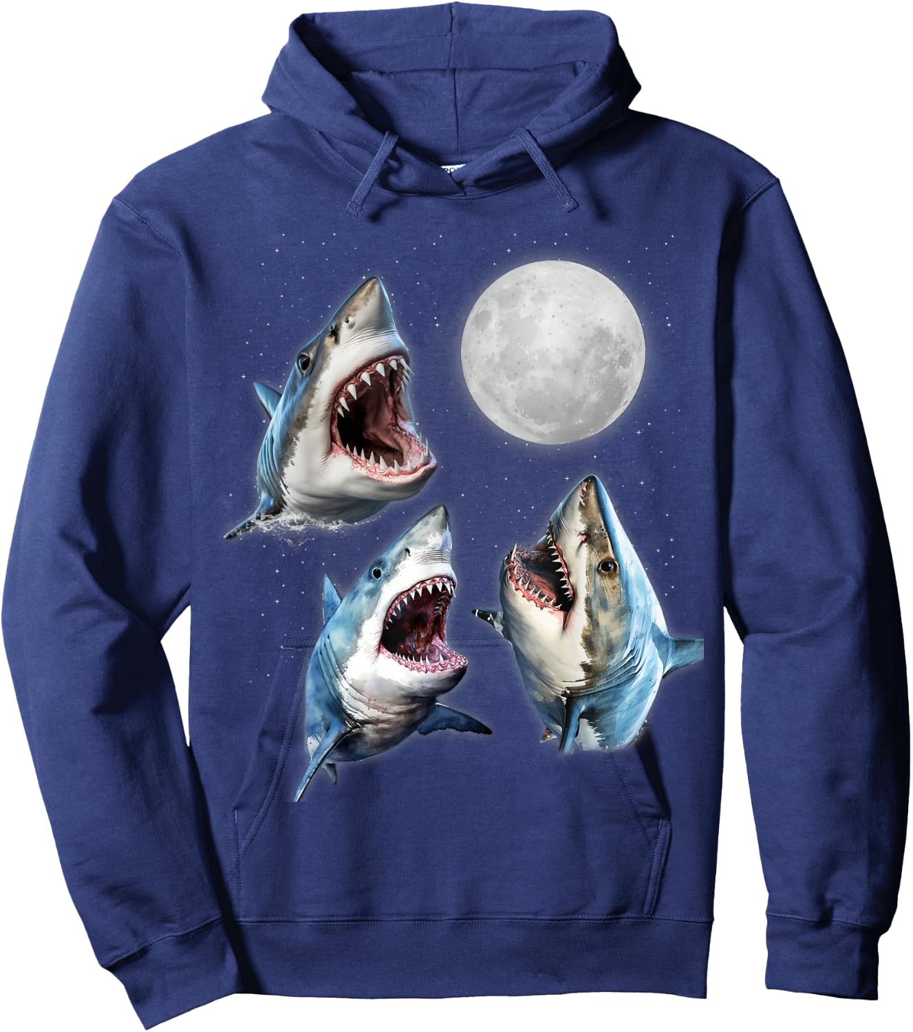 3 Great White Shark Moon Howling Funny Shark Lover Aquarist Hoodie - Hoodie | Navy