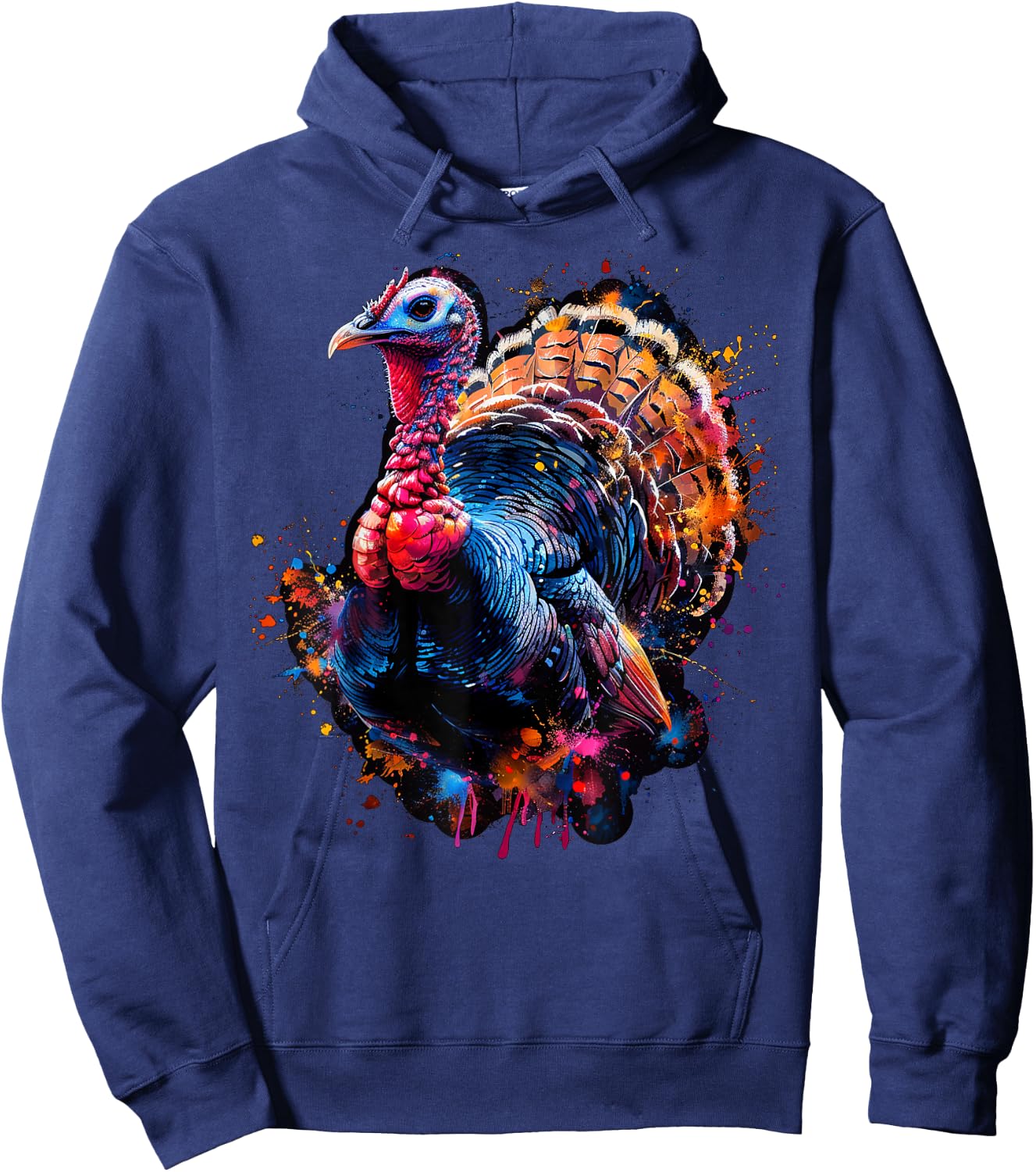 Cool Wild Turkey on colorful painted Wild Turkey Hoodie - Hoodie | Navy