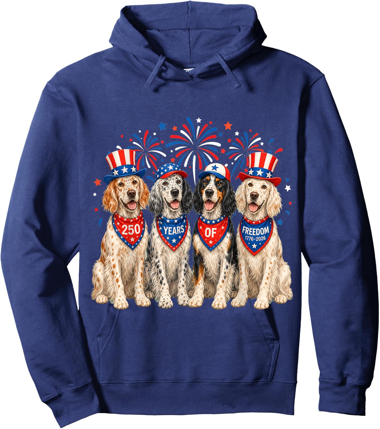 English Setter Dog 250 Years American 1776 2026 4th July Hoodie - Hoodie | Navy
