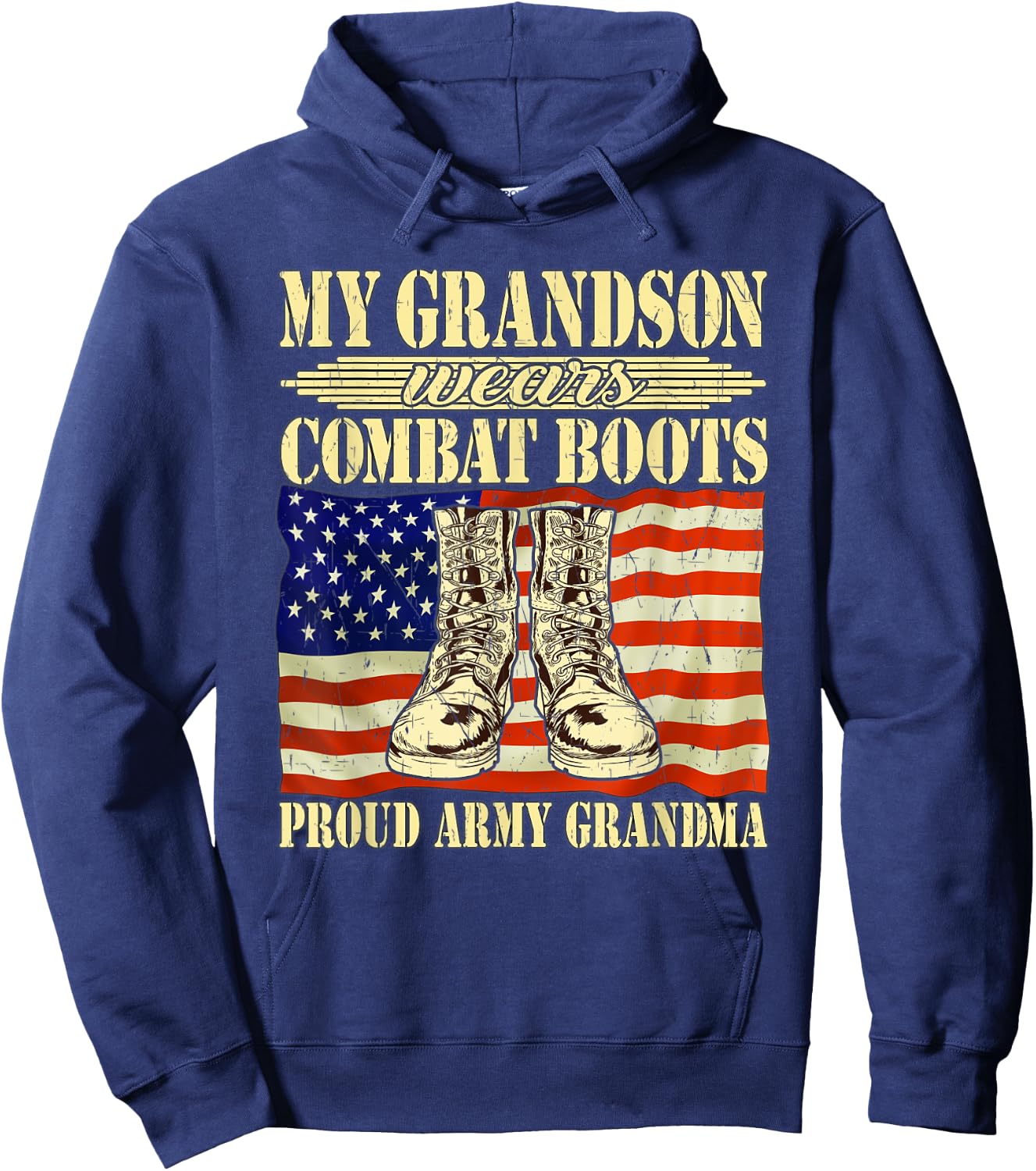 My Grandson Wears Combat Boots Military Proud Army Grandma Hoodie - Hoodie | Navy