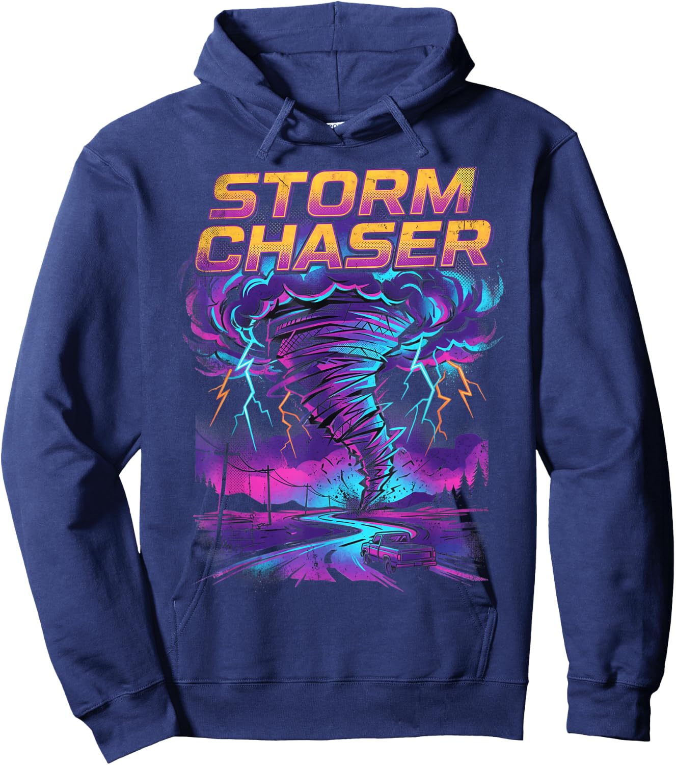 Tornado Chaser Storm Chasing Meteorologist Retro Wave Hoodie - Hoodie | Navy