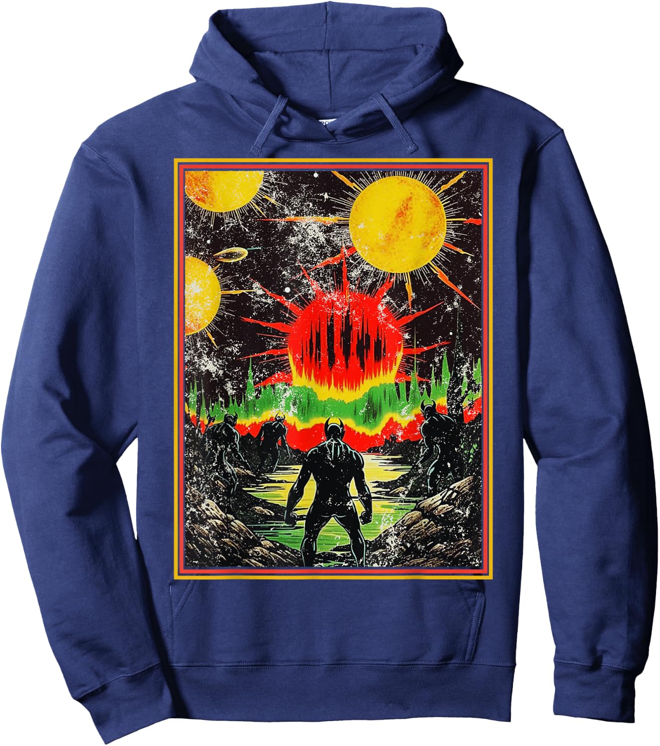 Monstrous Creature Emerging Retro 80s Dark Fantasy Art Hoodie - Hoodie | Navy