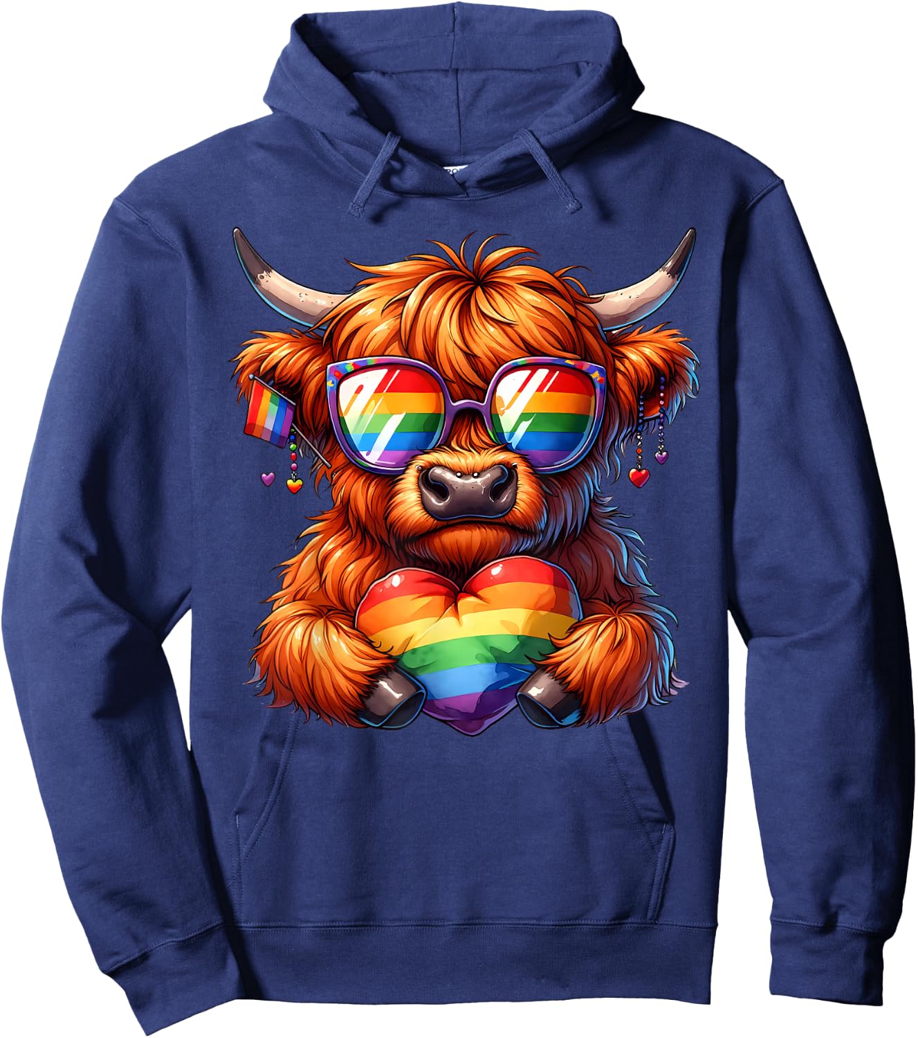 Gay Pride Cow Heart Rainbow Flag LGBT Women Girls Kids Hoodie - Hoodie | Navy