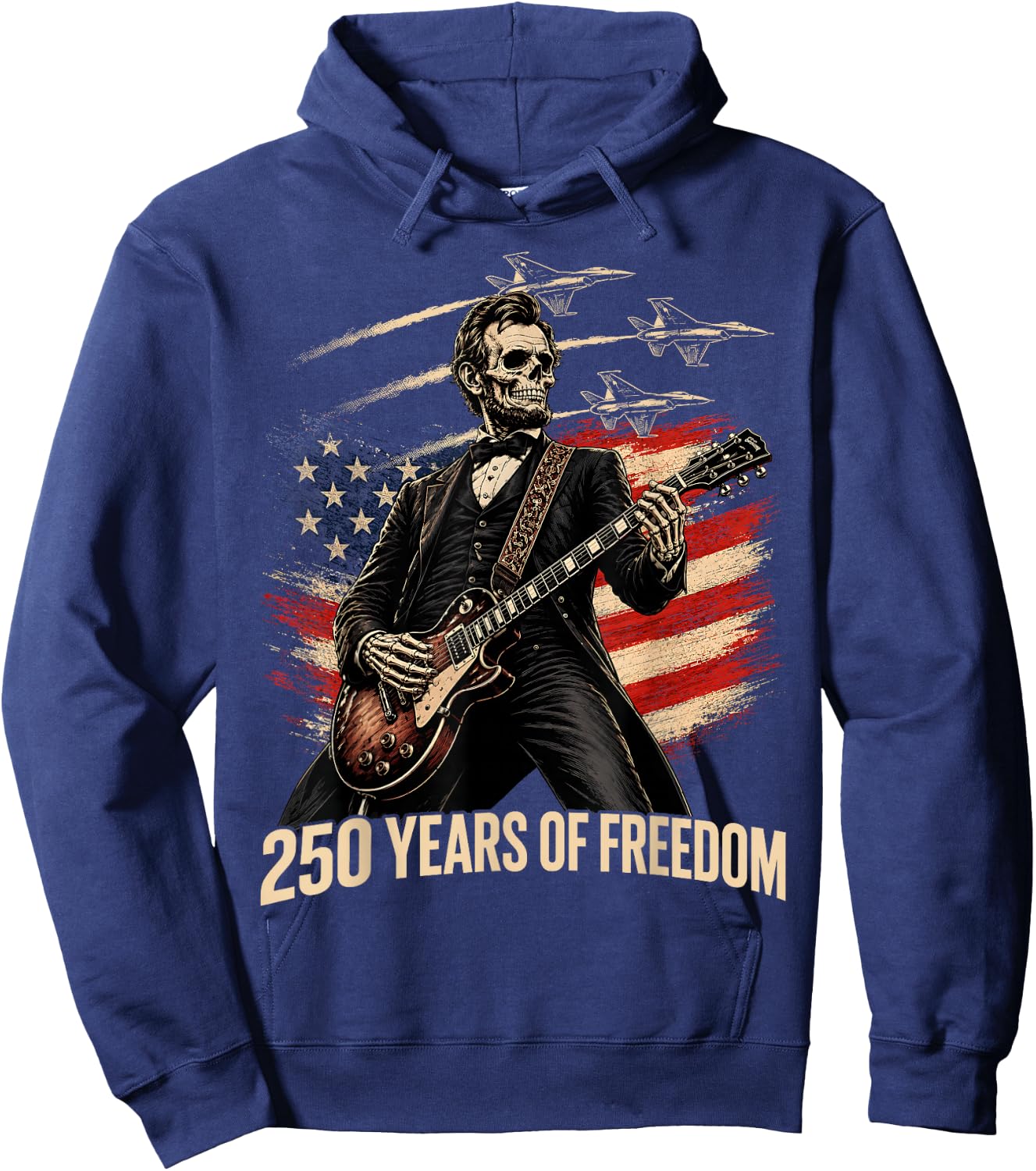 Abraham Lincoln Skeleton Rock Guitar Patriotic 4th of July Hoodie - Hoodie | Navy