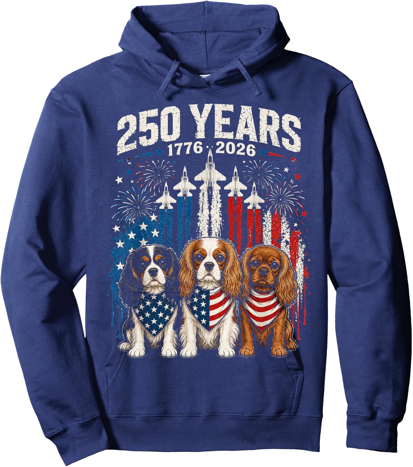 250 Years America Cavalier King Charles Spaniel 4th of July Hoodie - Hoodie | Navy