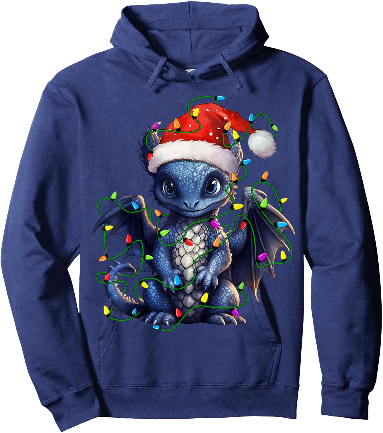 Dragon Santa Christmas Tree Lighting Xmas Funny Hoodie - Hoodie | Navy