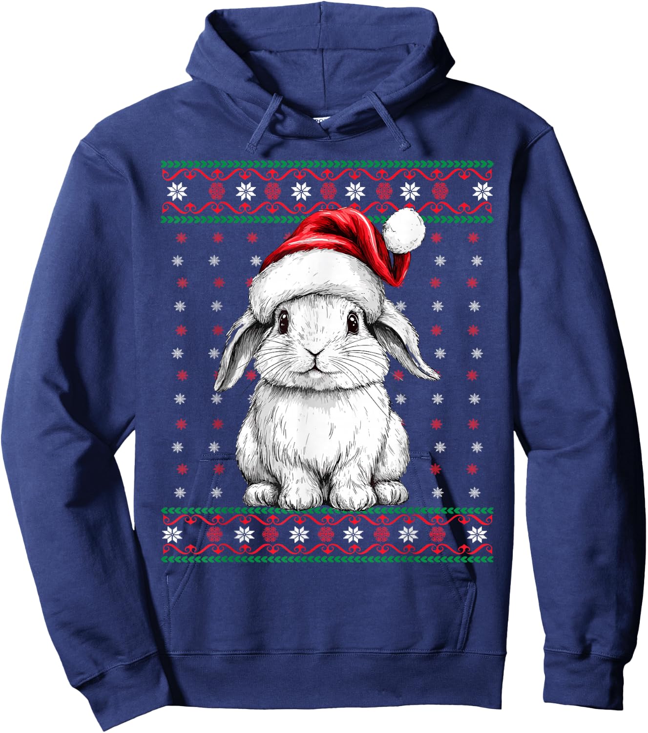 Ugly Christmas Sweater Rabbit Lover Santa Hat Funny Holiday Hoodie - Hoodie | Navy