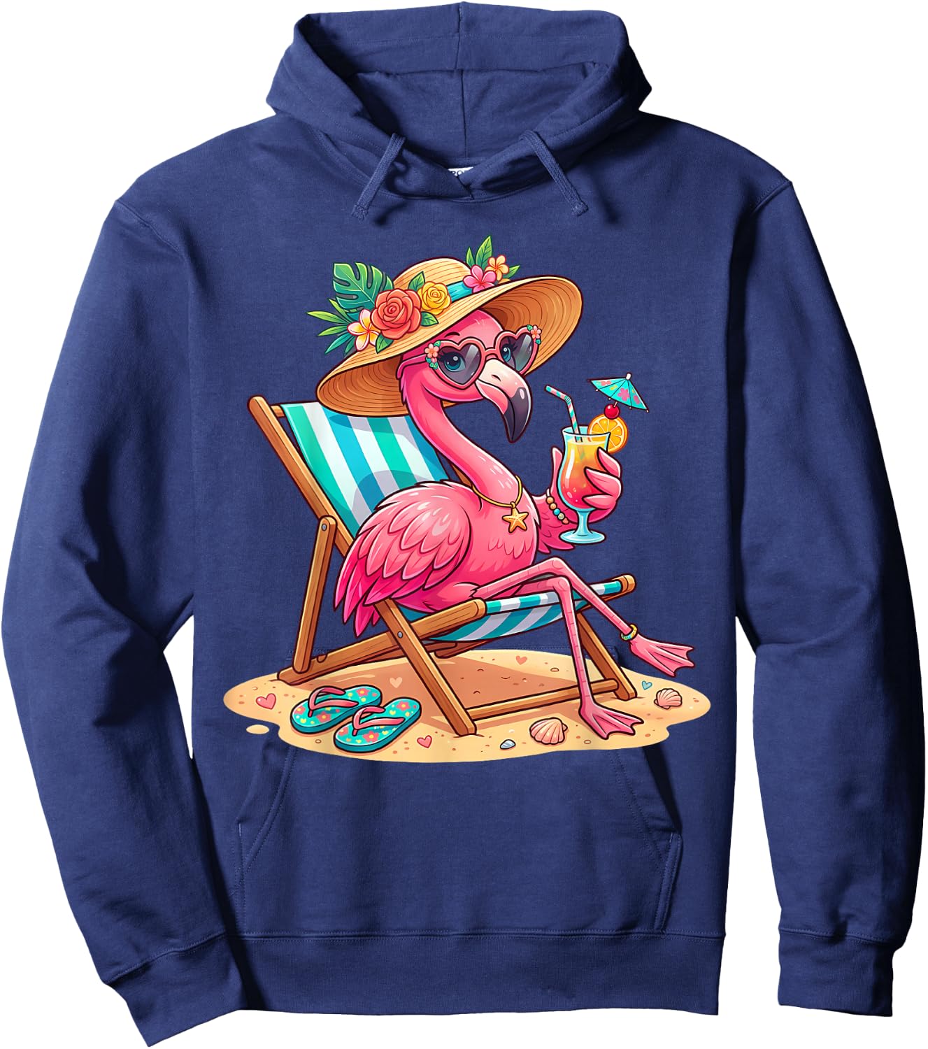 Flamingo Tree Tropical Beach Funny Flamingo Summer Hoodie - Hoodie | Navy