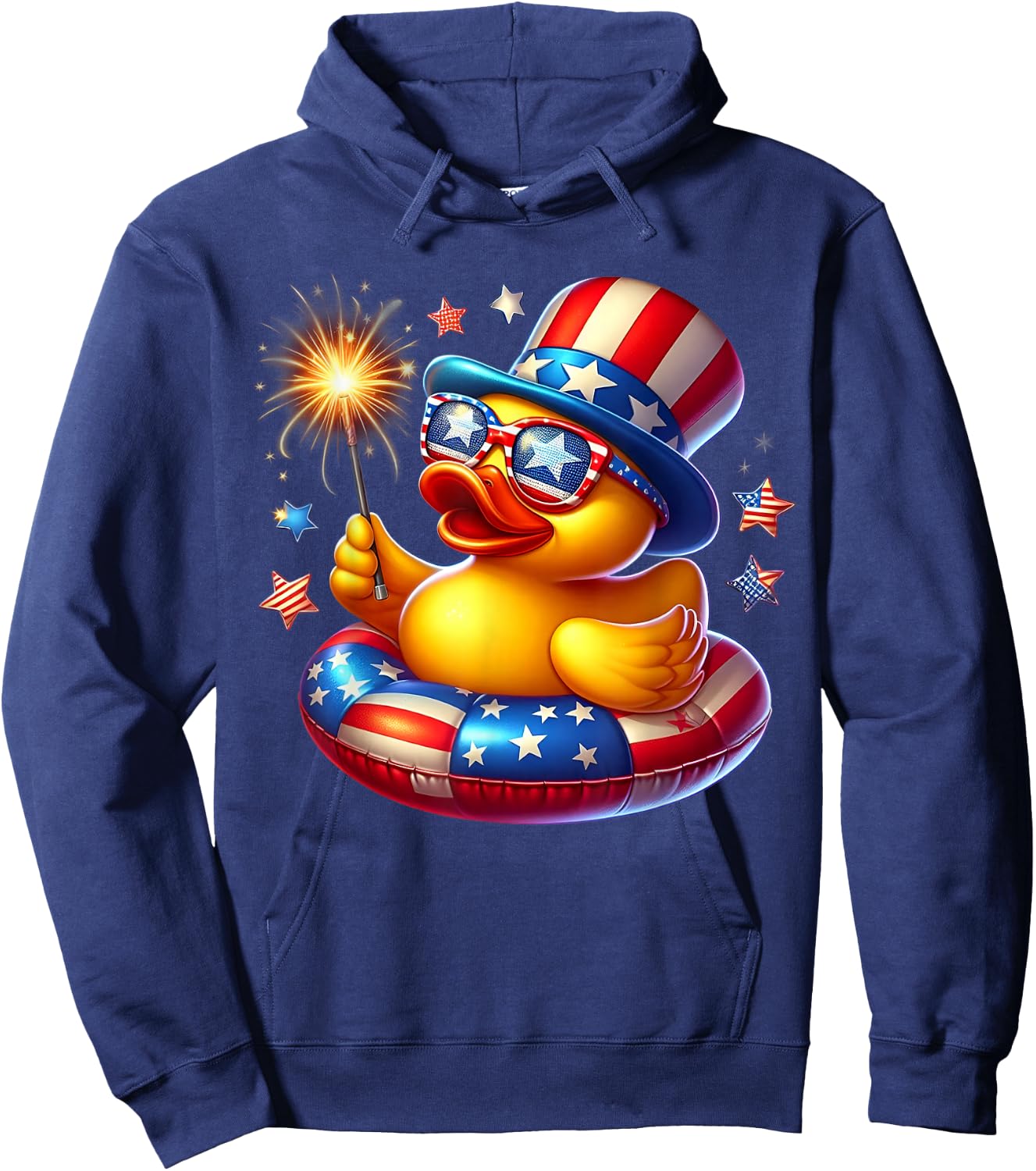 Cool Rubber Duck Duckie American Flag 4th of July Patriotic Hoodie - Hoodie | Navy