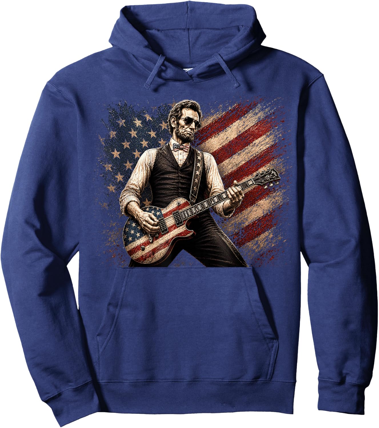 Abraham Lincoln Playing Guitar Rock and Roll American Flag Hoodie - Hoodie | Navy