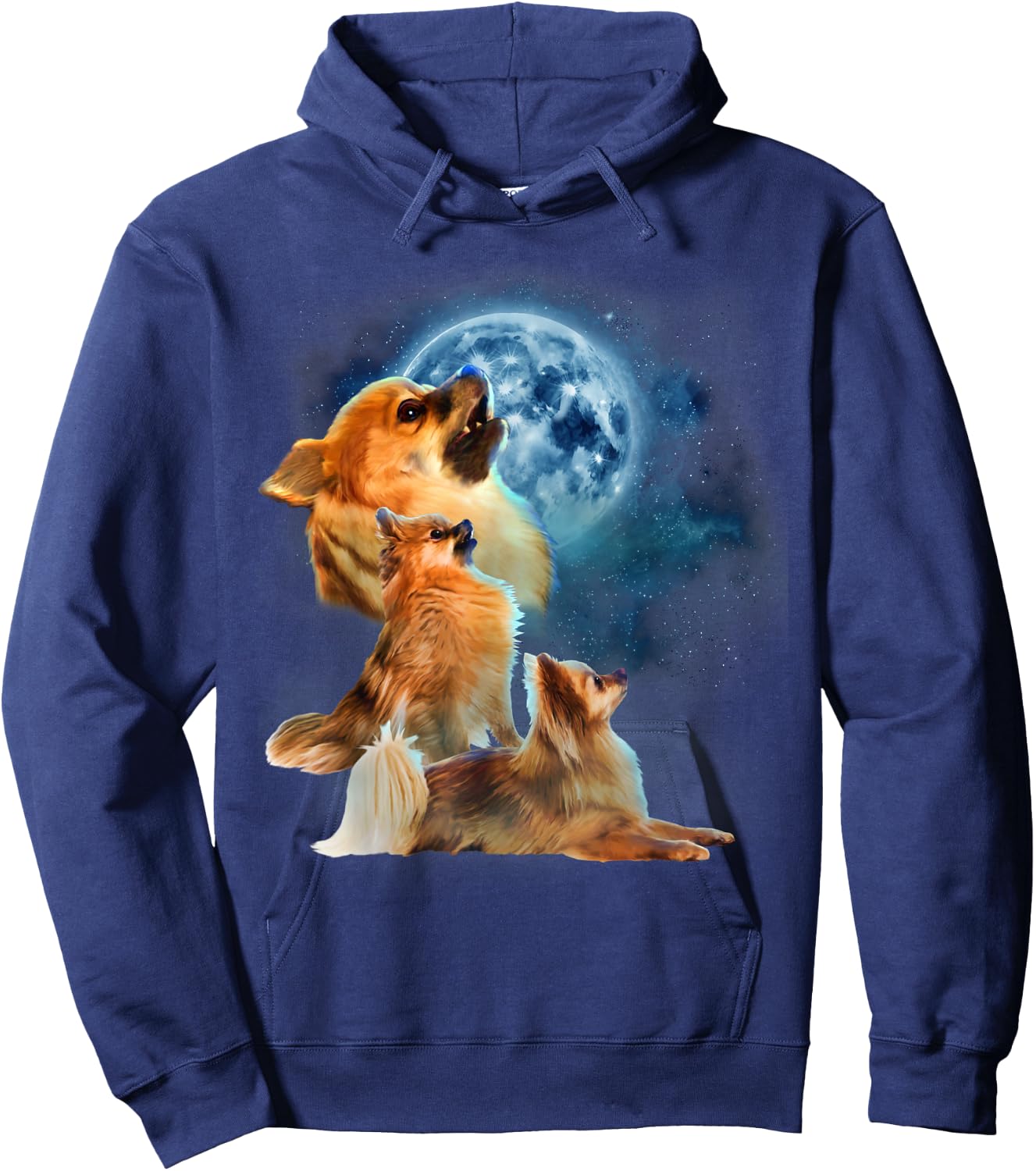 Funny Pomeranian Shirt - Pomeranian Howling at the Moon Hoodie - Hoodie | Navy
