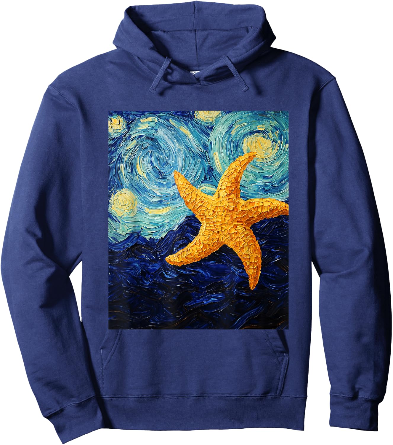 Cute Starfish Aquarist - Van Gogh Style - Starry Night Hoodie - Hoodie | Navy