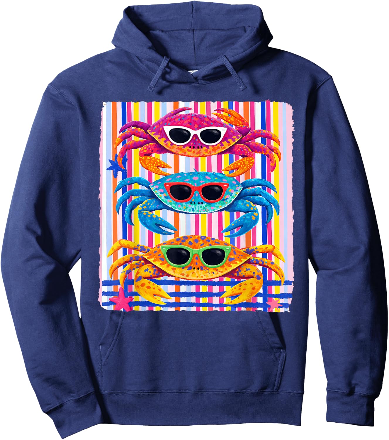 Crabby Crab Sunglasses Summer Hawaii Beach Vacation Ocean Hoodie - Hoodie | Navy