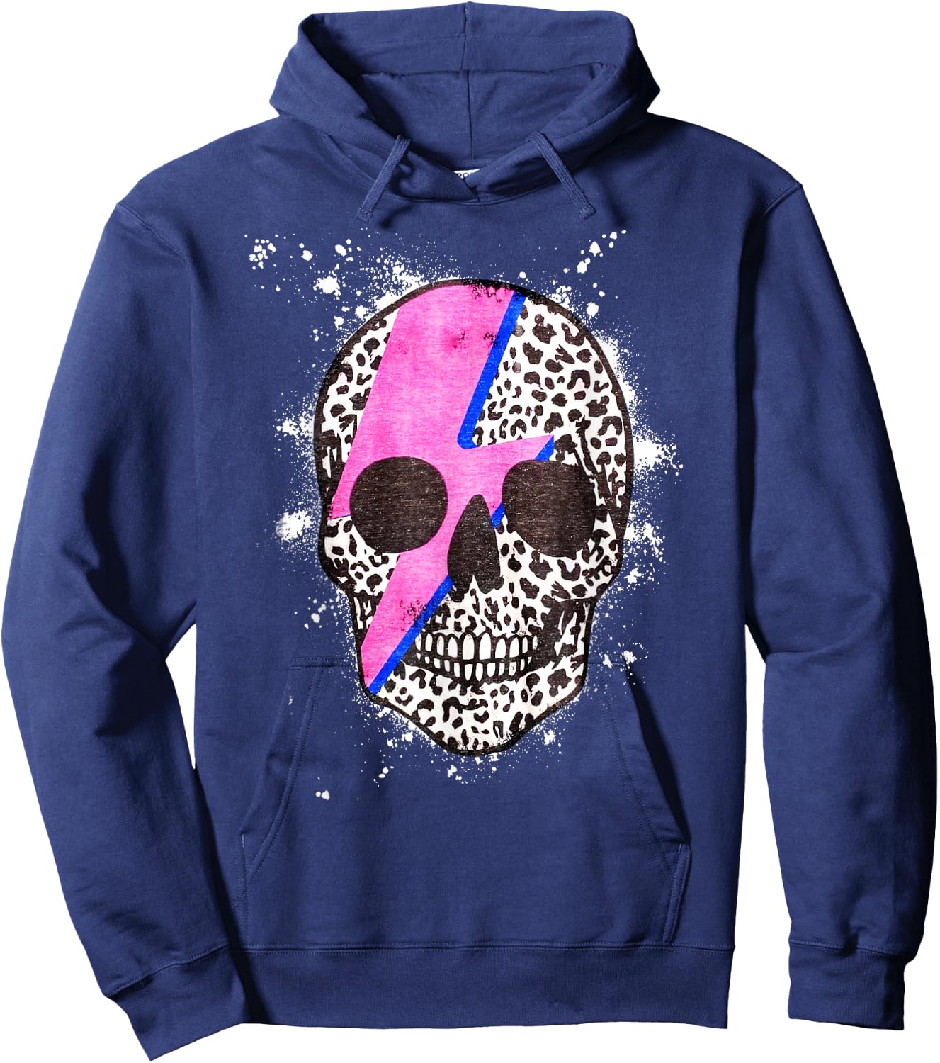 Leopard Skull Graphic Men Women Cheetah Animal Bleach Hoodie - Hoodie | Navy