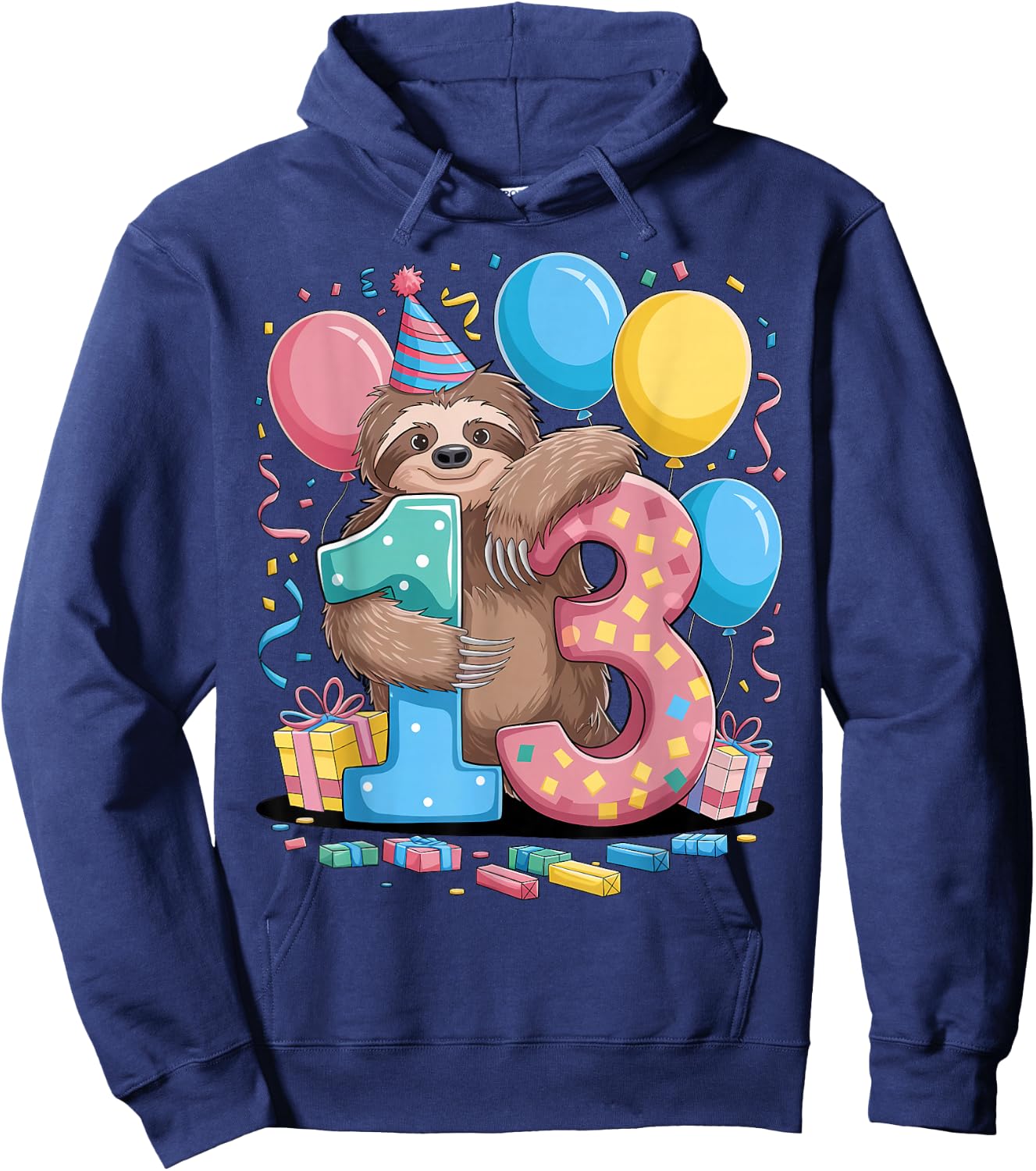 Sloth 13th birthday boy girl 13 years old thirteenth Sloth Hoodie - Hoodie | Navy