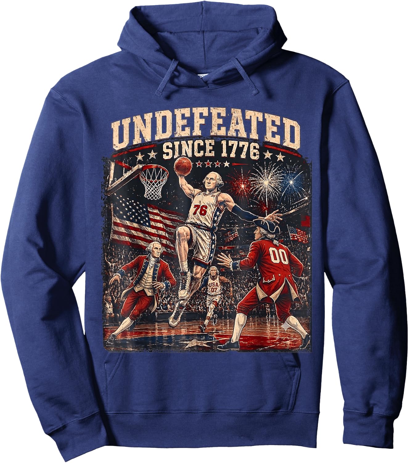 Undefeated Since 1776 2026 Vintage 4th of July Basketball Hoodie - Hoodie | Navy