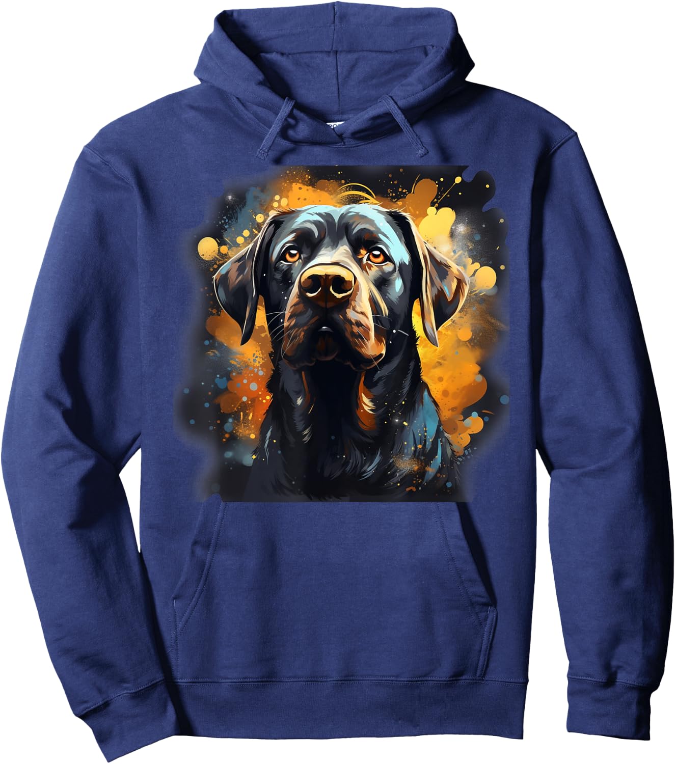 Black Lab Mastiff Mix Dog Colorful Orange Blue Splatter Women Hoodie - Hoodie | Navy