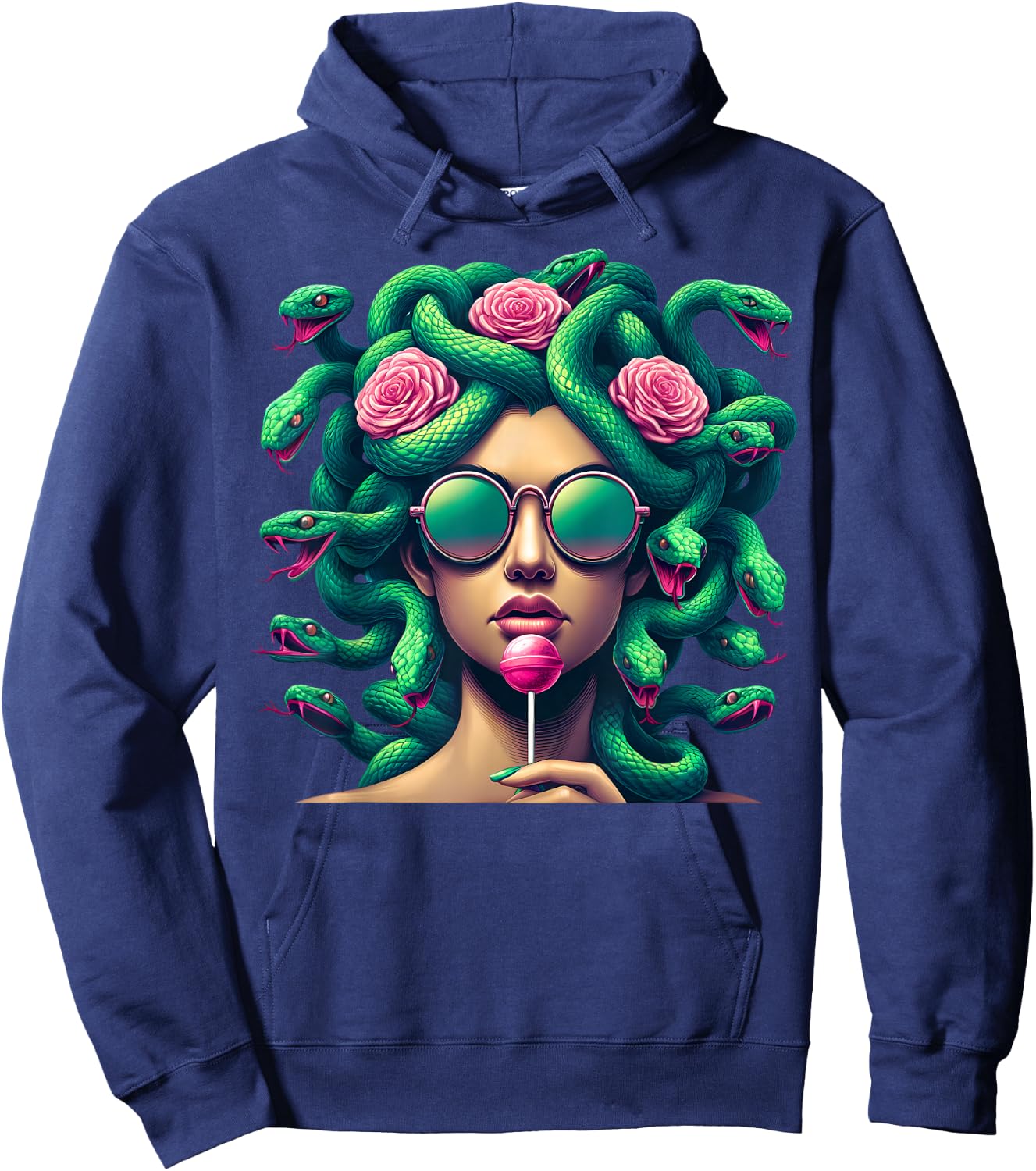 Medusa Hippie Psychedelic Snakes Greek Mythology , White Hoodie - Hoodie | Navy
