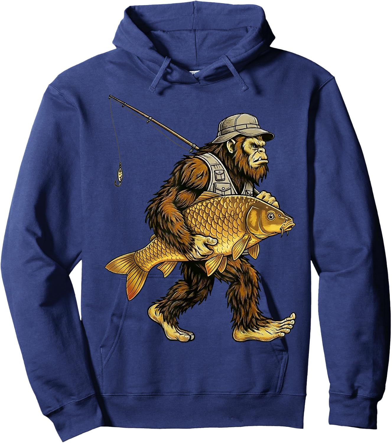 Carp Bigfoot Fisherman River Fishing Sasquatch Hoodie - Hoodie | Navy