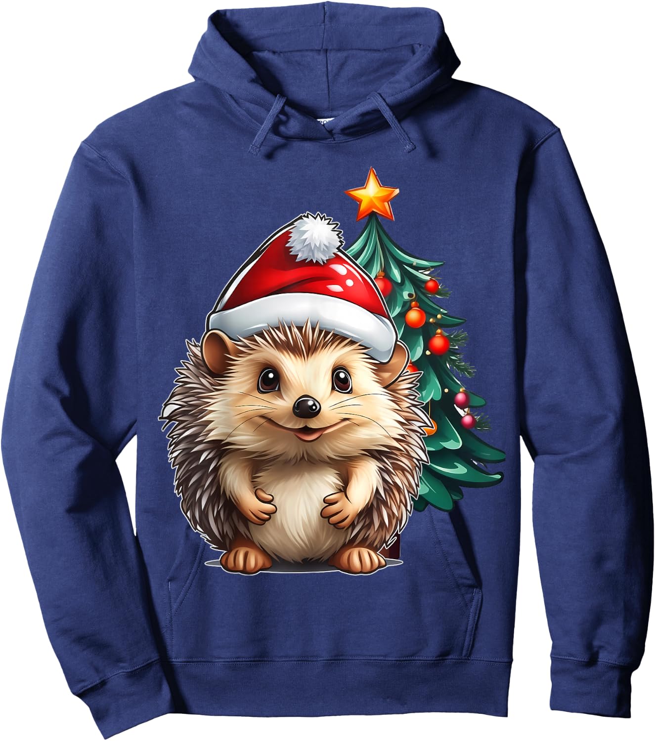 Aesthetic Christmas Hedgehog Santa Hat Xmas Tree Custom Hoodie - Hoodie | Navy