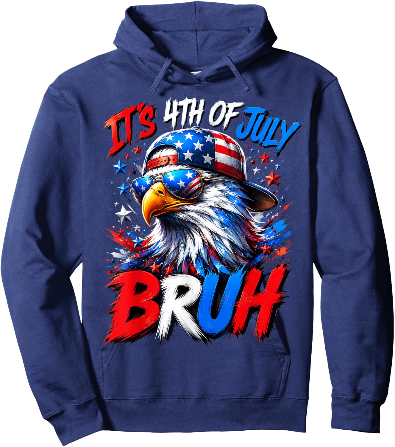 Bruh 4th of July Boys Kids Fourth of July Bald Eagle Hoodie - Hoodie | Navy