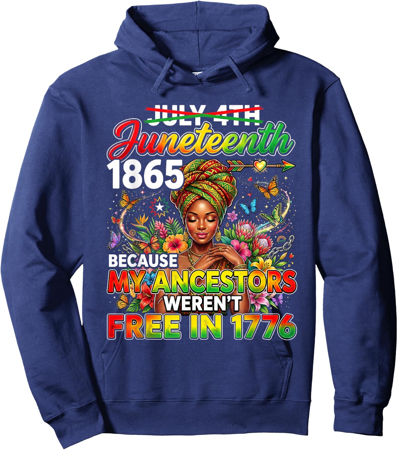 Retro Juneteenth 1865 My Ancestors Weren't Free 1776 Floral Hoodie - Hoodie | Navy