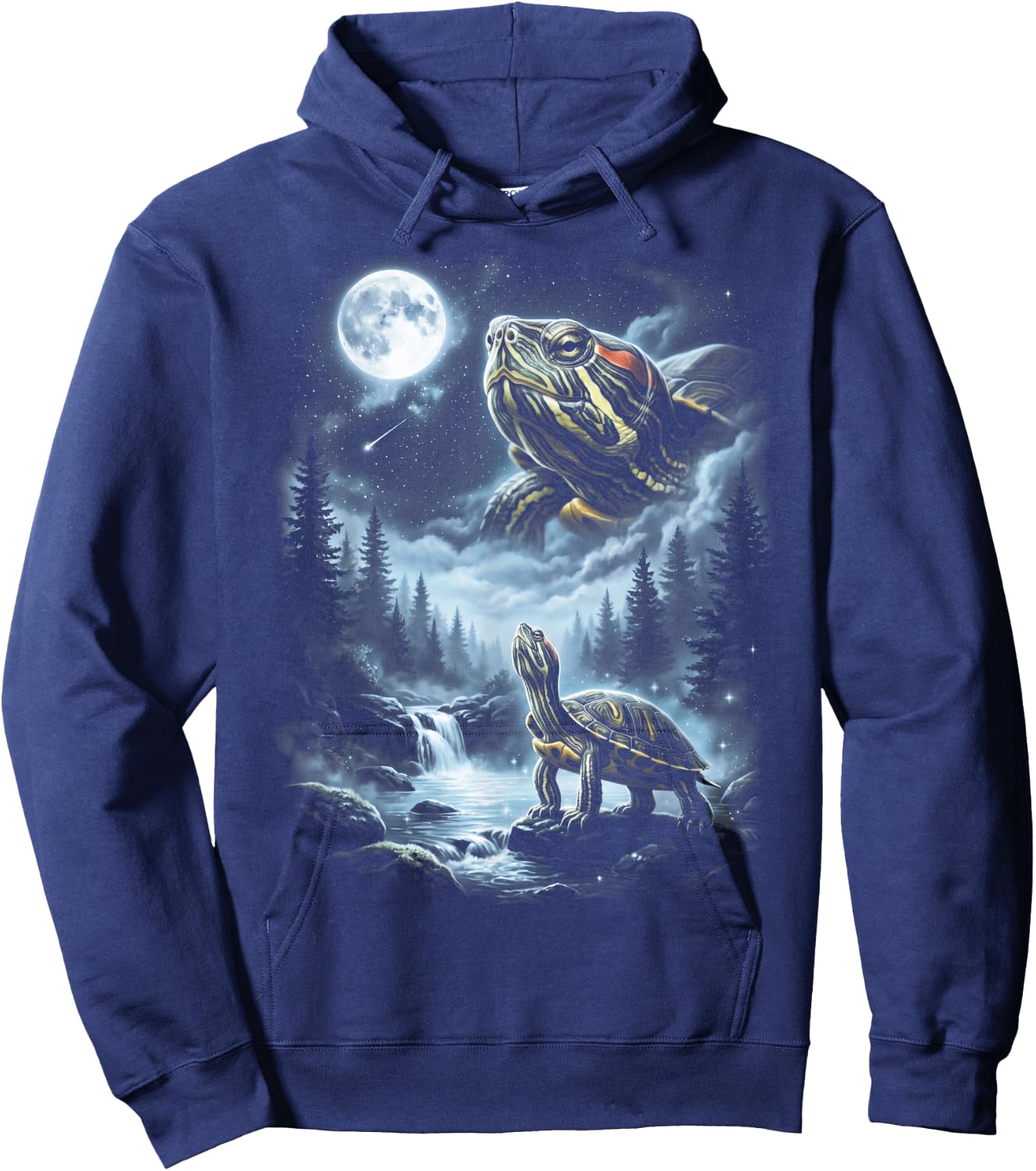 Red Eared Slider Turtle Howling at Moon 90's Retro Hoodie - Hoodie | Navy
