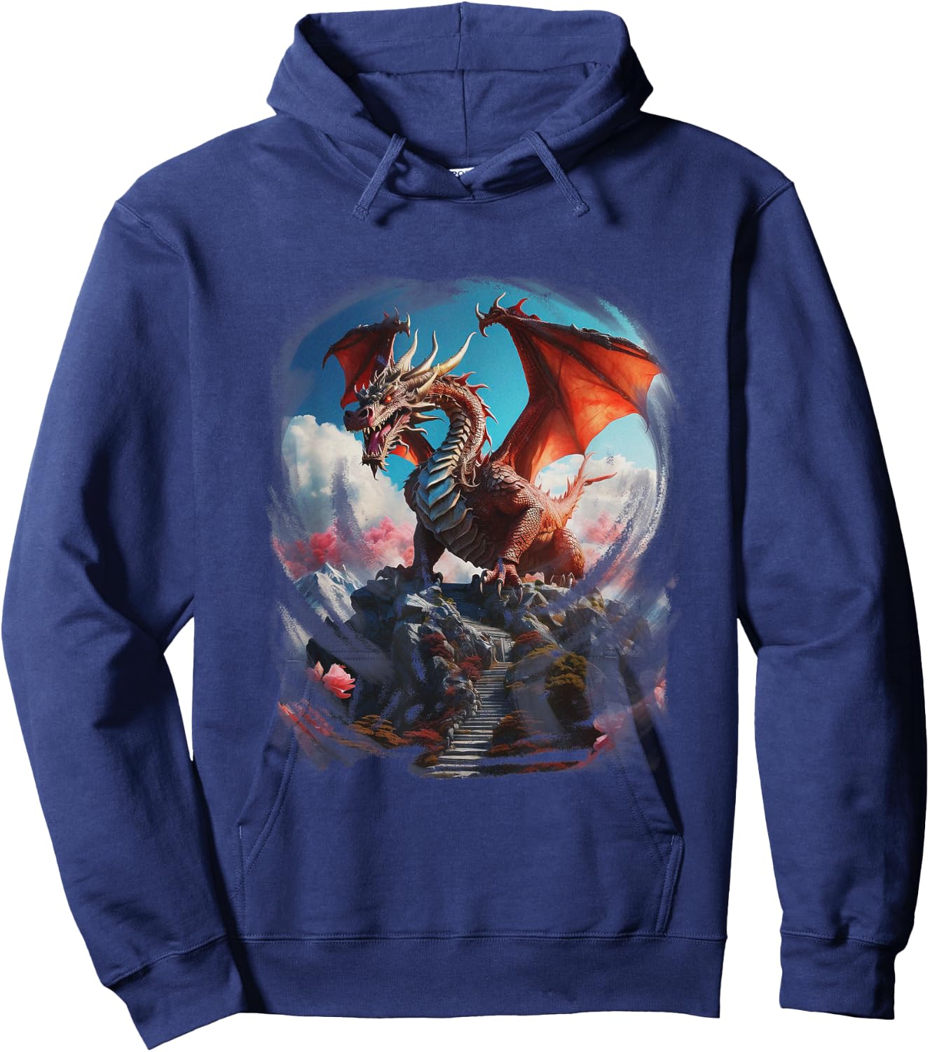 Vintage Big Dragon Art Hoodie - Hoodie | Navy