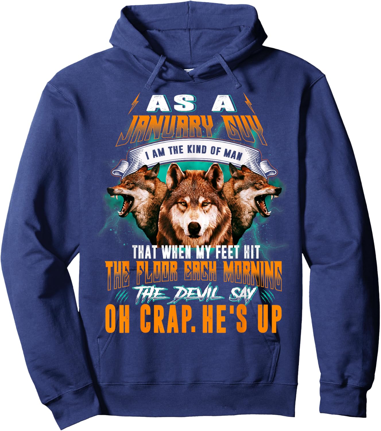 Born In January Birthday Guy Funny Wolf Lover Hoodie - Hoodie | Navy